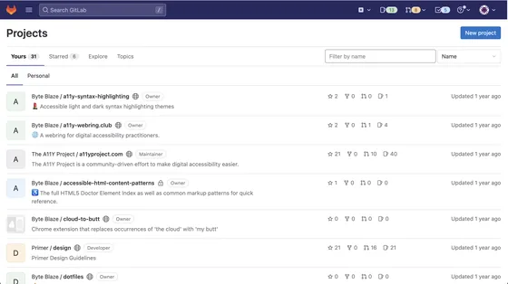 Trajectory frame 1: GitLab project list